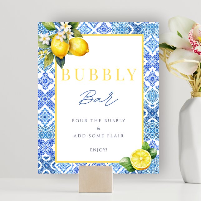 Italienska Lemon Möhippa Bubly Pub-skylt Poster (Italian Lemon Bridal Shower Bubbly Bar Sign Poster)