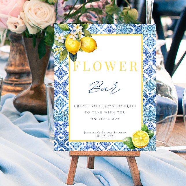 Italienska Lemon Möhippa Flower Pub-skylt Poster (Italian Lemon Bridal Shower Flower Bar Sign Poster)