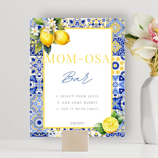 Italienska Lemon Momosa Pub Baby Shower-skylten Po Poster (Italian Lemon Momosa Mom-Osa Bar Baby Shower Sign Poster)