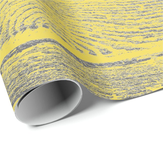 Italienska Lemonade Gult Grått Silver Wood Shabby Presentpapper (Rullad Hörn)