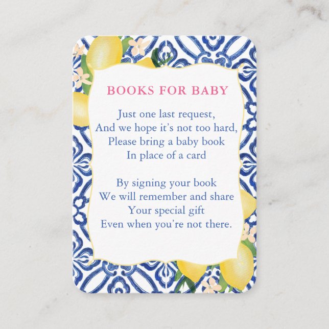 Italienska Lemons Baby Shower tar en Bok Bibliotek Tilläggskort (Framsida)
