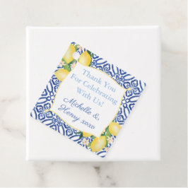 Italienska Lemons Blue Tile Bröllop Monogram Gåvor Etiketter