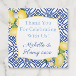 Italienska Lemons Blue Tile Bröllop Monogram Gåvor Etiketter