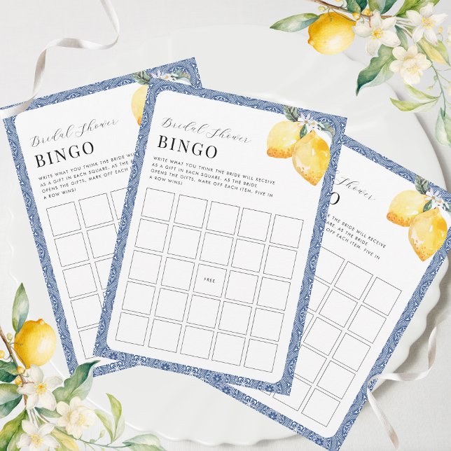 Italienska Lemons Blue Tile Möhippa Bingo Game Inbjudningar (Skapare uppladdad)