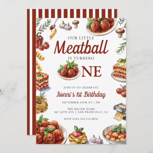 Italienska livsmedelsverket | Vattenfärg 1:a födel Inbjudningar (Fram/baksida)