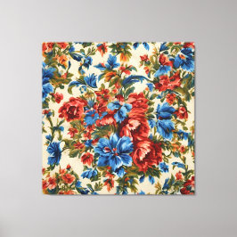 Italienska Lush Red och Blåa blommor med Lush Löv Canvastryck