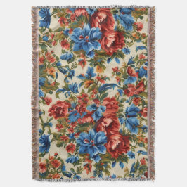 Italienska Lush Red och Blåa blommor med Lush Löv Filt