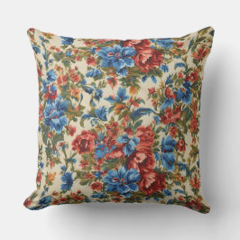 Italienska Lush Red och Blåa blommor med Lush Löv Kudde