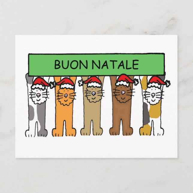 Italienska lyckliga julkatter, Buon Natale. Helg Vykort (Framsida)