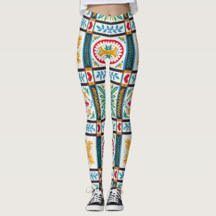 Italienska majolica Embroidery: Blommigten i Medel Leggings
