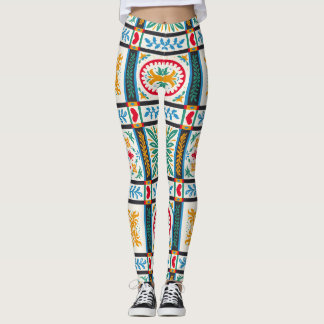 Italienska majolica Embroidery: Blommigten i Medel Leggings