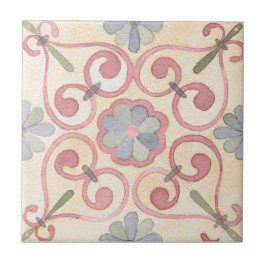 Italienska Majolica Mediterranean Blommigt Rosa Kakelplatta