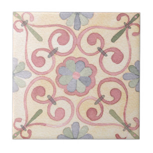Italienska Majolica Mediterranean Blommigt Rosa Kakelplatta