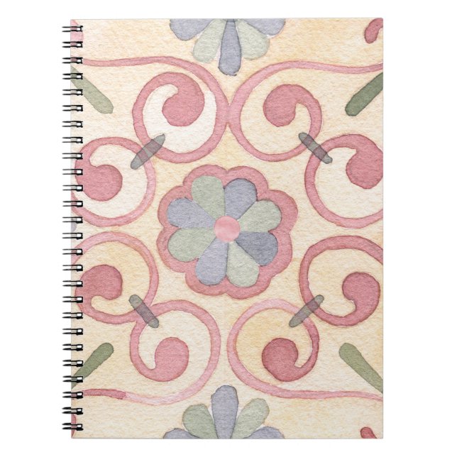 Italienska Majolica Rosa Blommigt Watercolor Anteckningsbok (Framsidan)