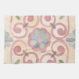 Italienska Majolica Rosa Blommigt Watercolor Kökshandduk