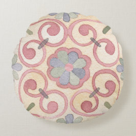 Italienska Majolica Rosa Blommigt Watercolor Rund Kudde