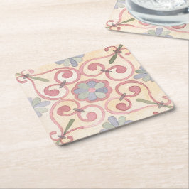 Italienska Majolica Rosa Blommigt Watercolor Underlägg Papper Kvadrat