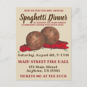 Italienska Meatbollar Spaghetti Dinner Charity Eve Inbjudan Vykort