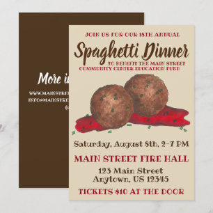 Italienska Meatbollar Spaghetti Dinner Charity Eve Inbjudningar