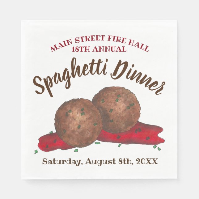 Italienska Meatbollar Spaghetti Dinner Charity Eve Pappersservett (Framsidan)