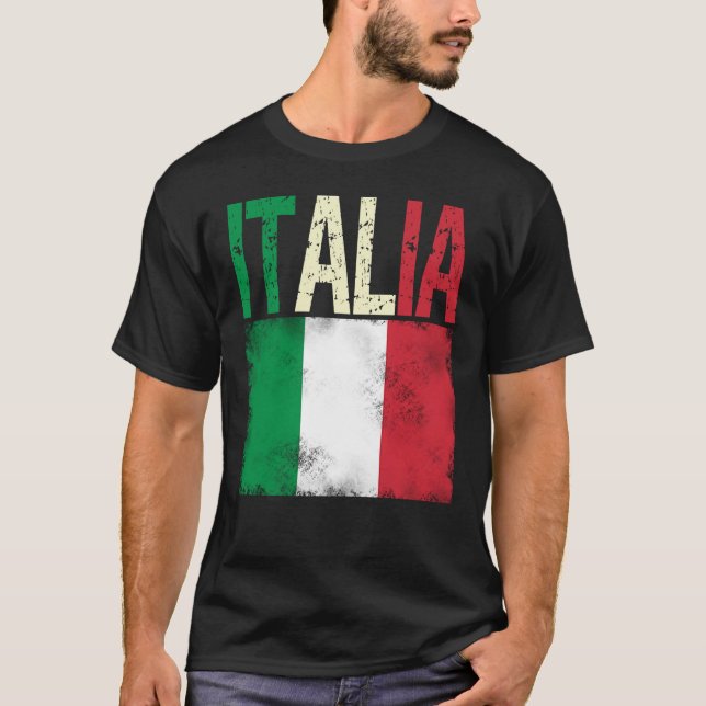 Italienska med italienska flagga nödlidande återse t shirt (Framsida)