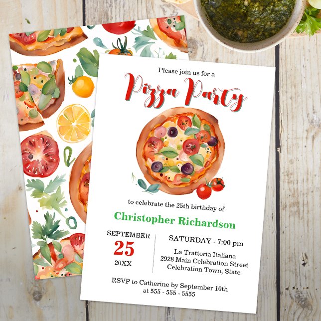 Italienska middagen Pizza Party Birthday-firandet Inbjudningar (Skapare uppladdad)