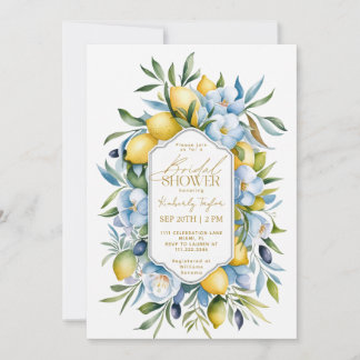Italienska Möhippan Lemon Blue Gult Blommigt Inbjudningar