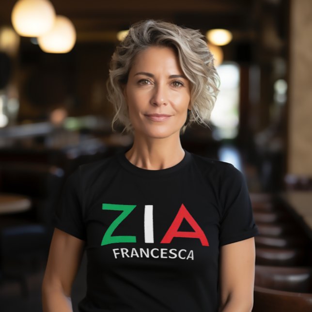 Italienska Moster Zia Grönt White Red T Shirt (Zia (Italian for "Aunt")
Italian Flag Font Black Tee)