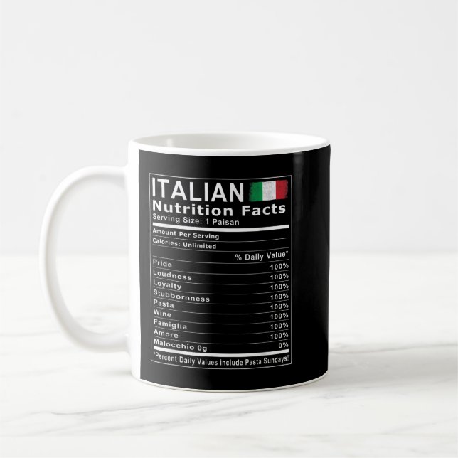 Italienska näringsfakta T Shirt Kaffemugg (Vänster)