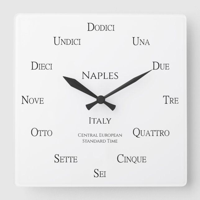 Italienska Numbers Anpassningsbar City Land Time Z Fyrkantig Klocka (Framsida)