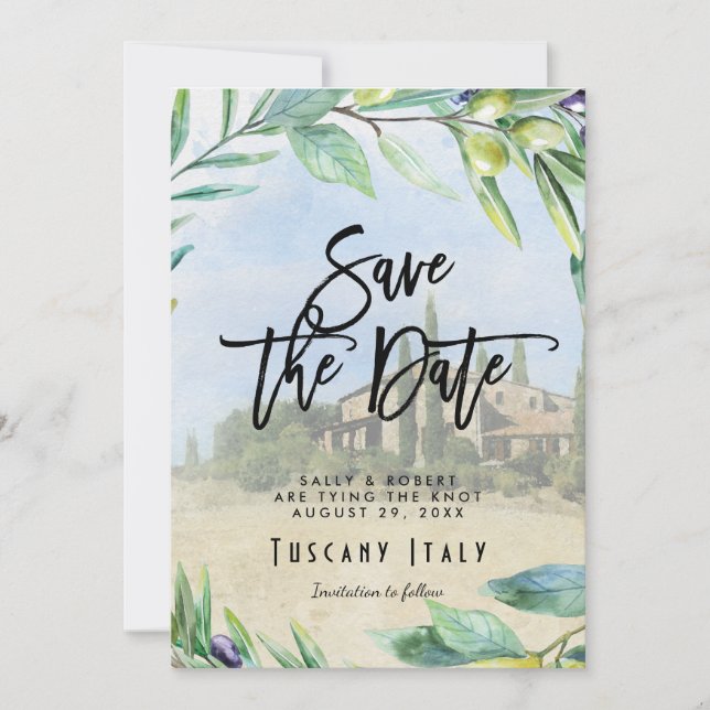 Italienska oliver Tuscany bröllop save the date-ko Tack Kort (Framsida)