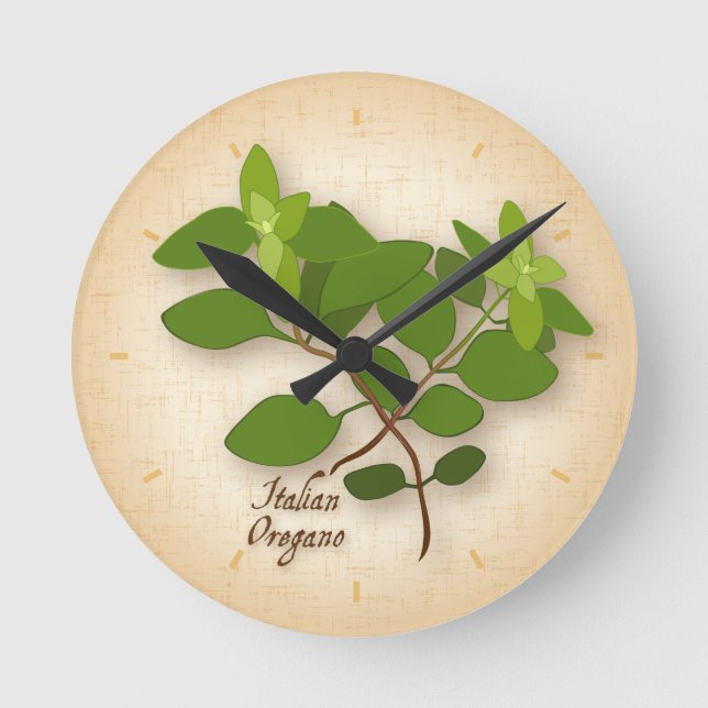 Italienska Oregano Herb Clock Rund Klocka (Framsida)