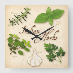 Italienska Örter, Basil, Oregano, Parsley, Vitlö Fyrkantig Klocka