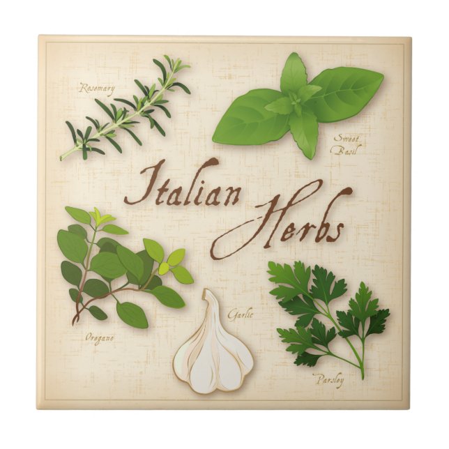 Italienska Örter, Basil, Oregano, Parsley, Vitlök Kakelplatta (Framsidan)