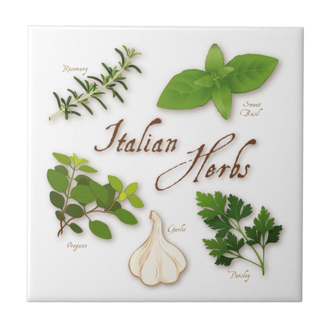 Italienska Örter, Basil, Oregano, Parsley, Vitlöks Kakelplatta (Framsidan)
