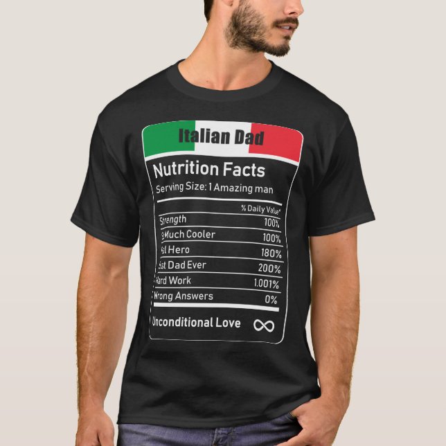 Italienska Pappa Nutrition Facts Fars dag Gift Dad T Shirt (Framsida)