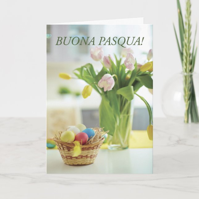 Italienska Påsk Basket med blommor Helgkort (Framsida)