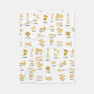 Italienska pasta Shapes & Namn Mönster Fleecefilt