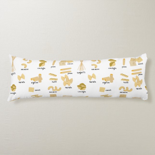 Italienska pasta Shapes & Namn Mönster Kroppskudde (Framsidan)