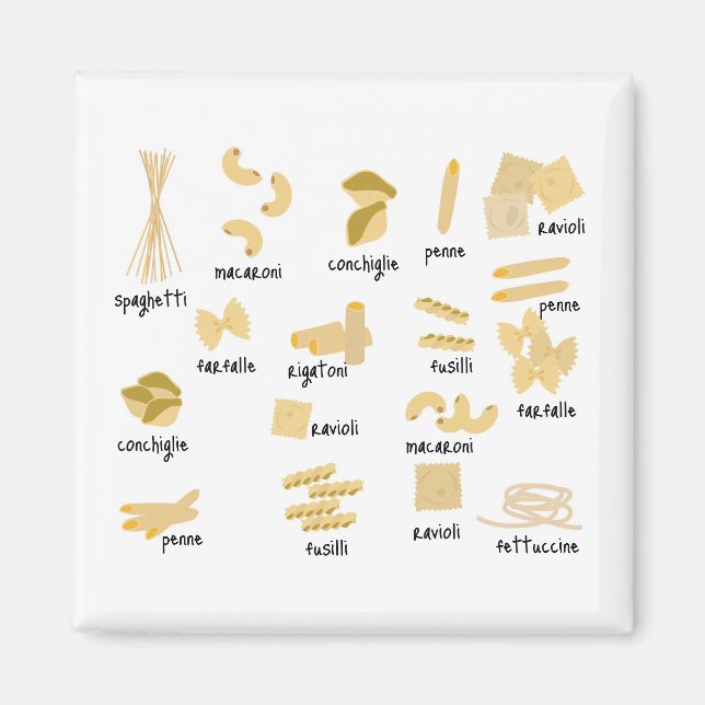 Italienska pasta Shapes & Namn Mönster Magnet (Framsidan)