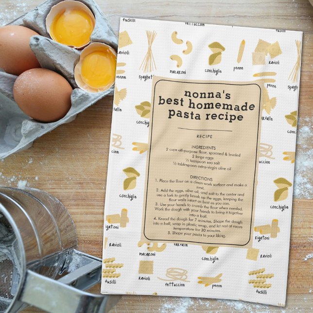 Italienska pasta Shapes & Namn Recipe Nonna Keepsa Kökshandduk (Italian Pasta Shapes & Names Recipe Nonna Keepsake Kitchen Towel)