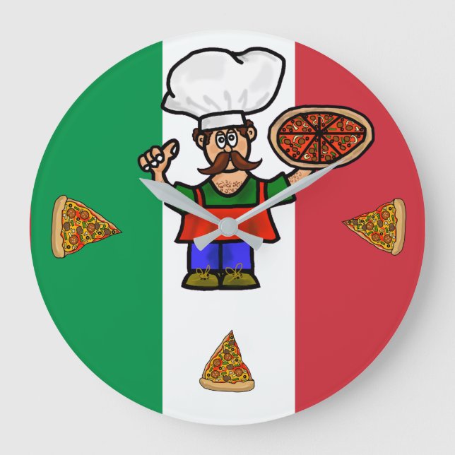 Italienska Pizza Man Wall Clock Stor Klocka (Framsida)