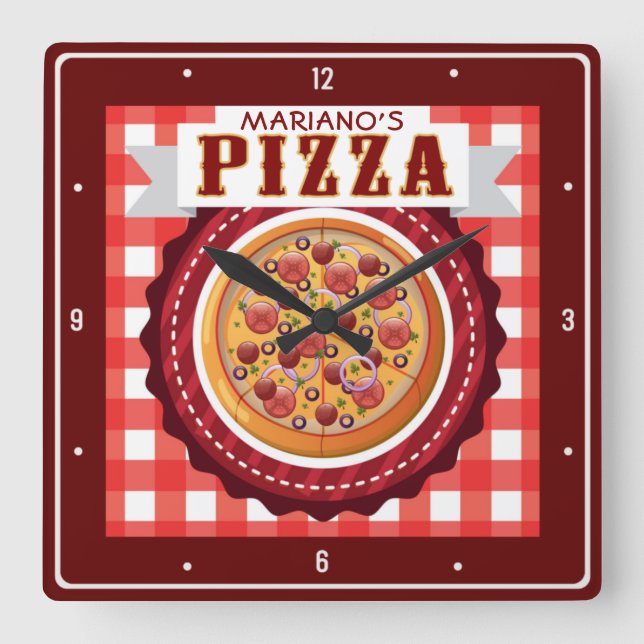 Italienska Pizzeria Personlig Pizza Parlor Shop Fyrkantig Klocka (Framsida)