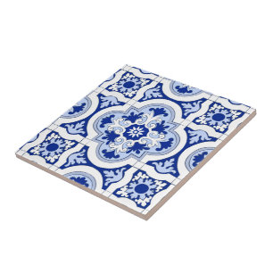 Italienska plattor,majolica,blått och vitt möns kakelplatta