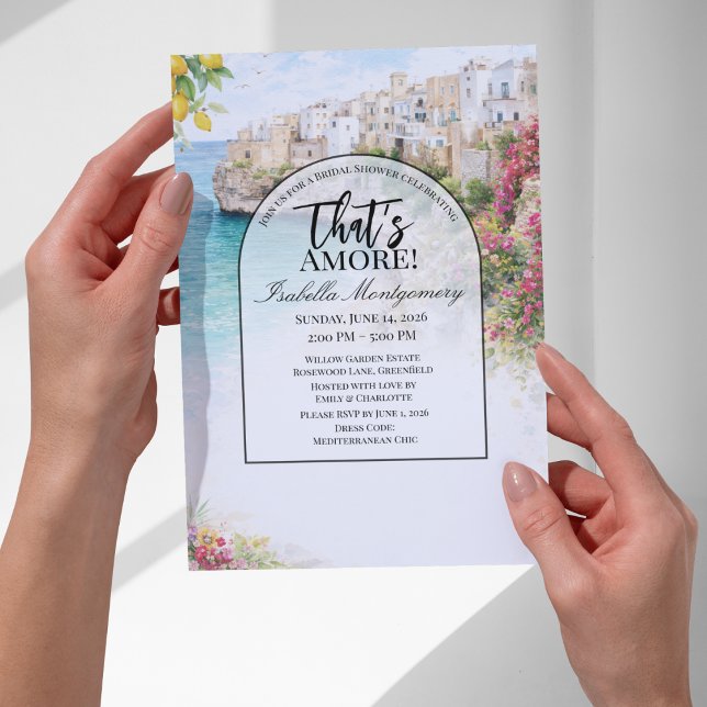Italienska Polignano Mare Det är kärlek Bröllopsdu Inbjudningar (Italian Polignano Mare That’s Amore Bridal Shower Invitations
)