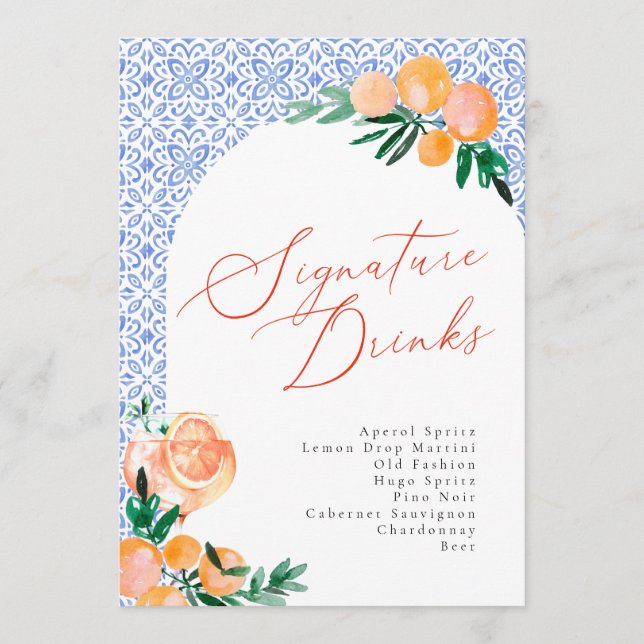 Italienska Positano Aperol Spritz Namnteckning Dri Meny (Framsida)