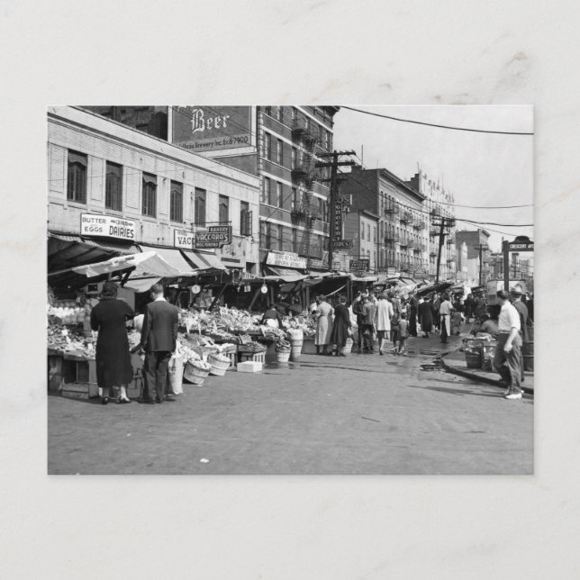 Italienska Pushcart Market, Bronx: 1940 Vykort (Framsida)
