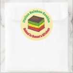 Italienska Rainbow Tricolor 7 Lagrar Cookie bakad  Runt Klistermärke<br><div class="desc">Utformningen har en originalmarkörillustration av en klassisk italiensk regnbågskaka. Anpassa bara din information. Ser du inte vad du är tittar för? Behöver du hjälp med anpassning? Kontakta Rebecca för att få något designat bara för dig.</div>
