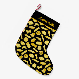 Italienska Restaurant Pasta Patterned Black Liten Julstrumpa
