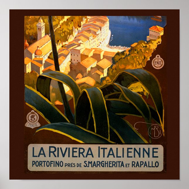 Italienska Riviera Europe Italien Travel Poster (Framsidan)